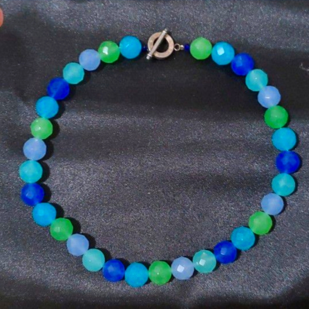 Blue and green beaded choker